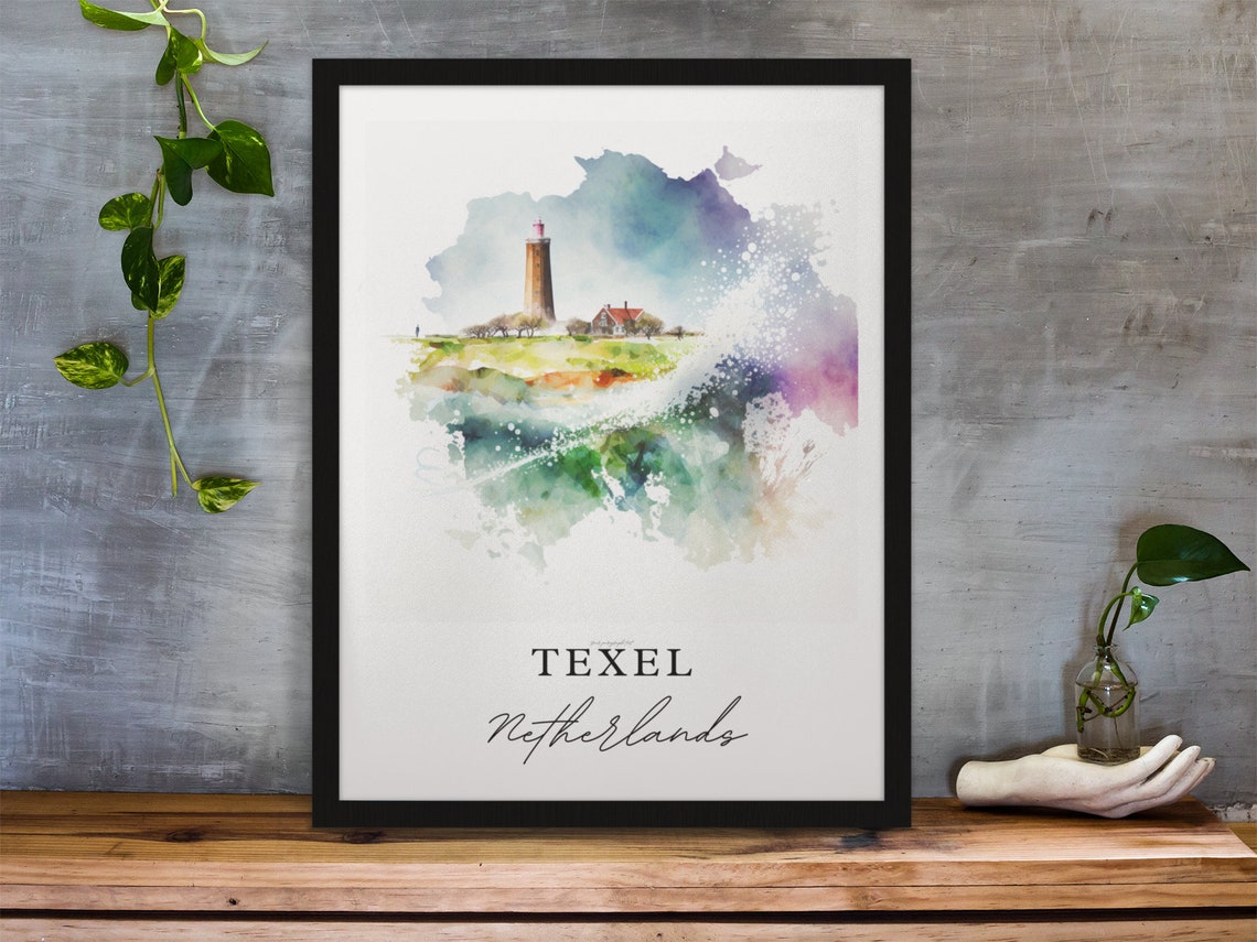 Texel Netherlands Island Lighthouse Coastal Scene Watercolor Poster