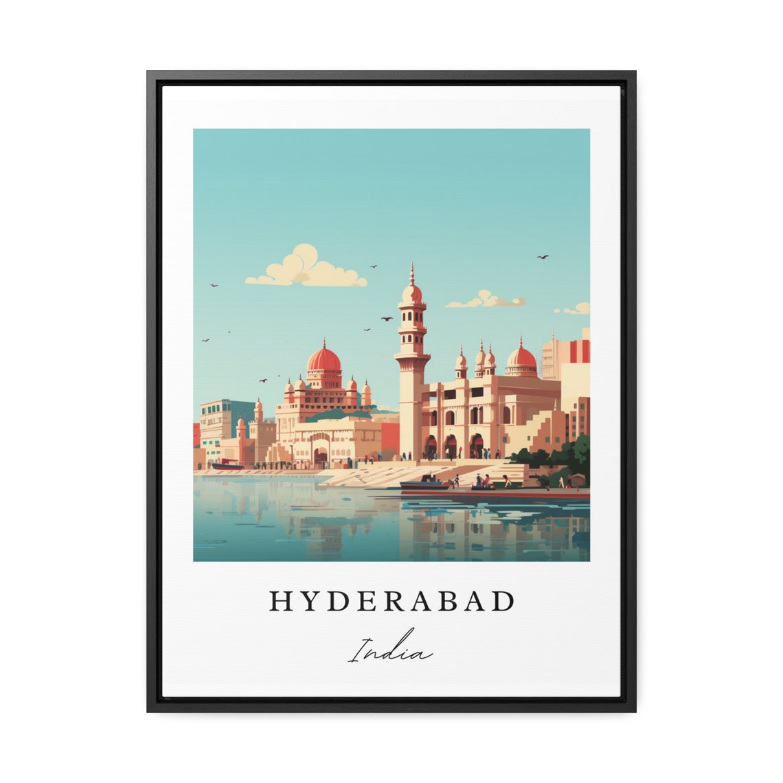 Hyderabad India Flat Vector Art Riverside Mosque Domes Poster - Image 2