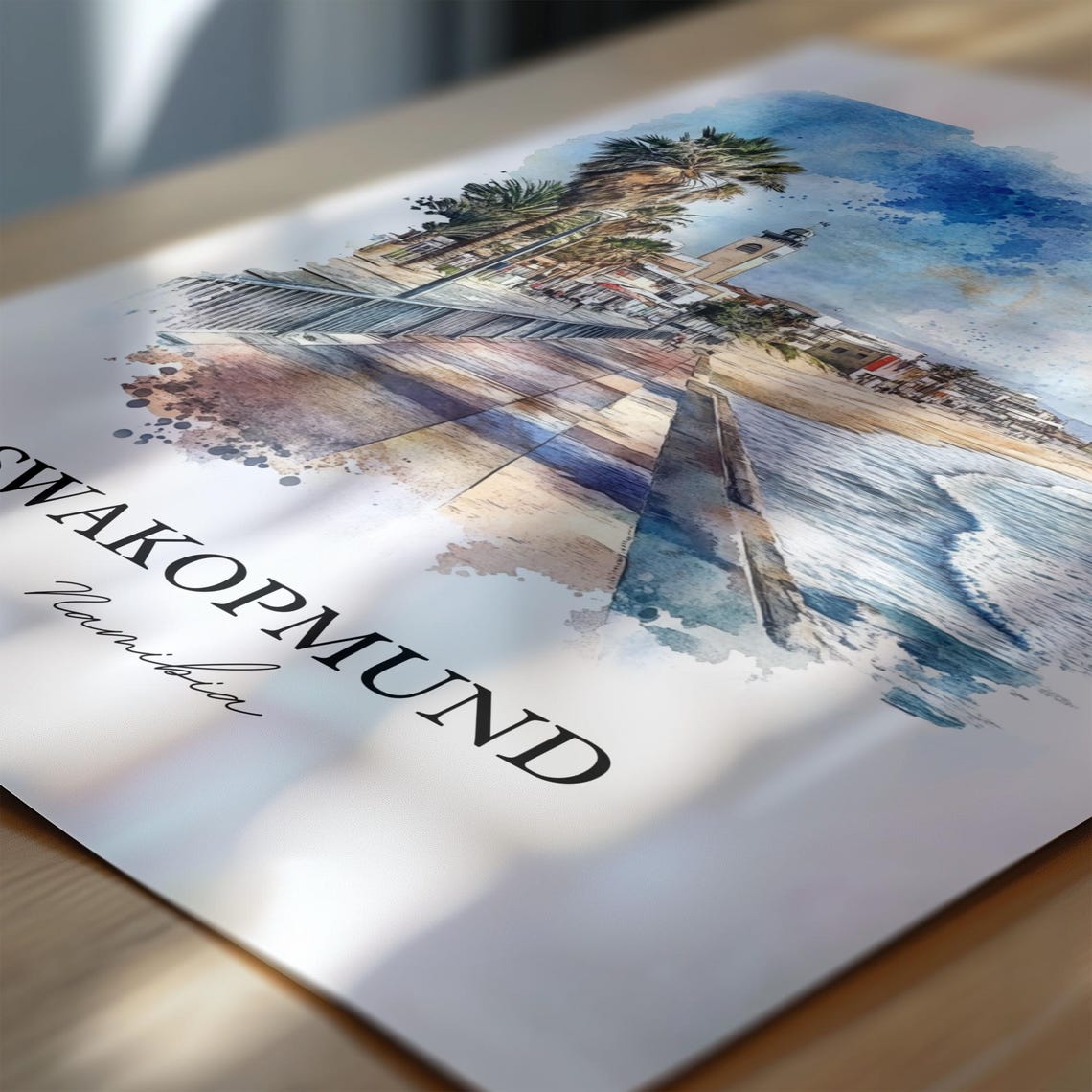Swakopmund Namibia Beach Promenade Watercolor Coastal Poster - Image 7
