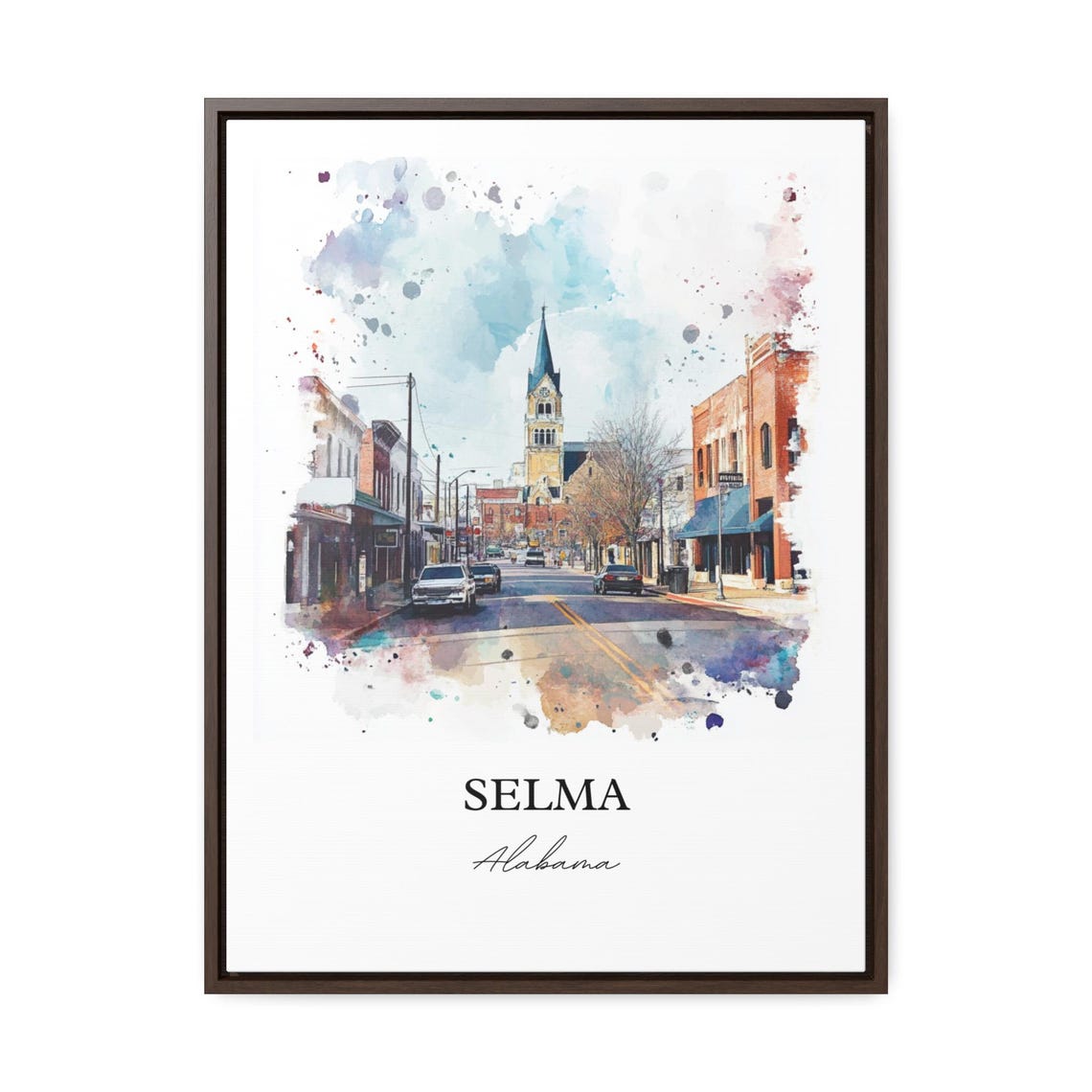 Selma Alabama Historic Downtown Main Street Watercolor Poster - Image 2
