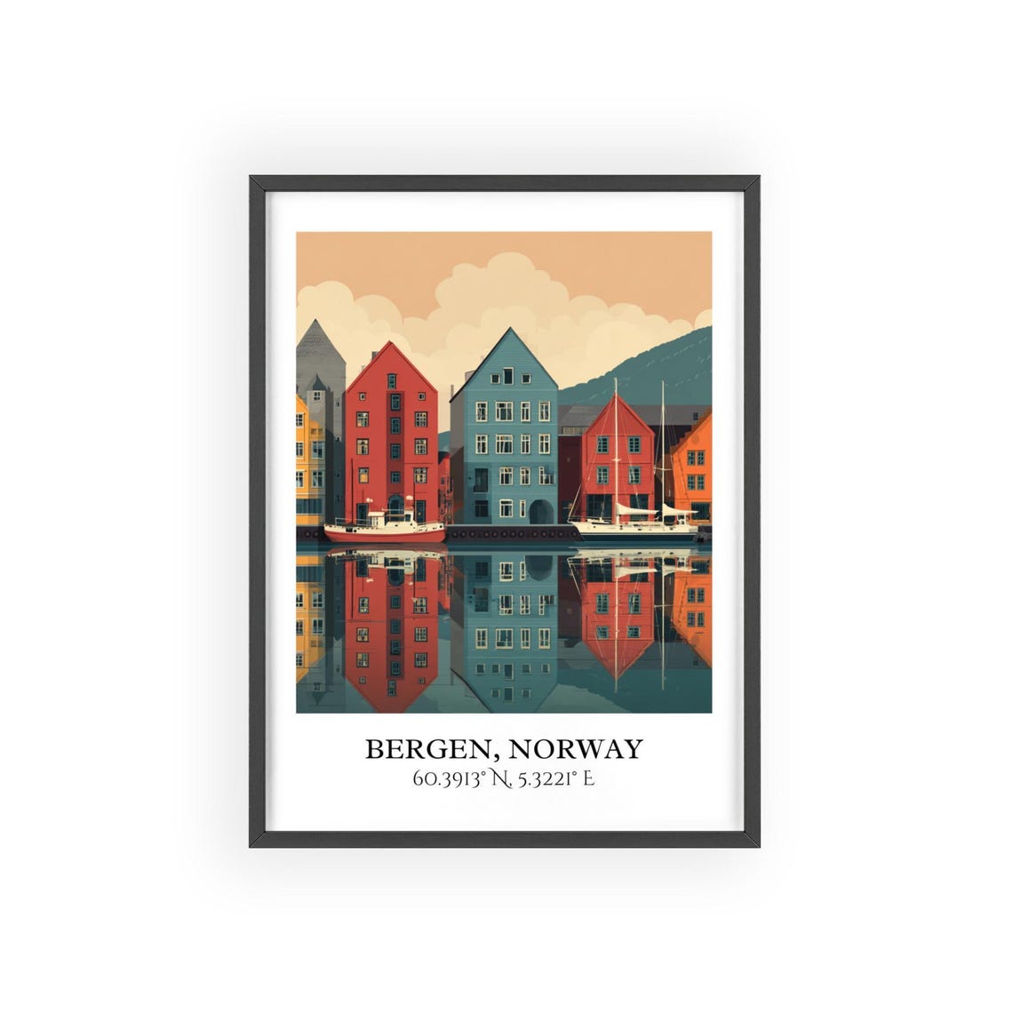 Bergen Norway Bryggen Wharf Colorful Houses Harbor Travel Poster - Image 2