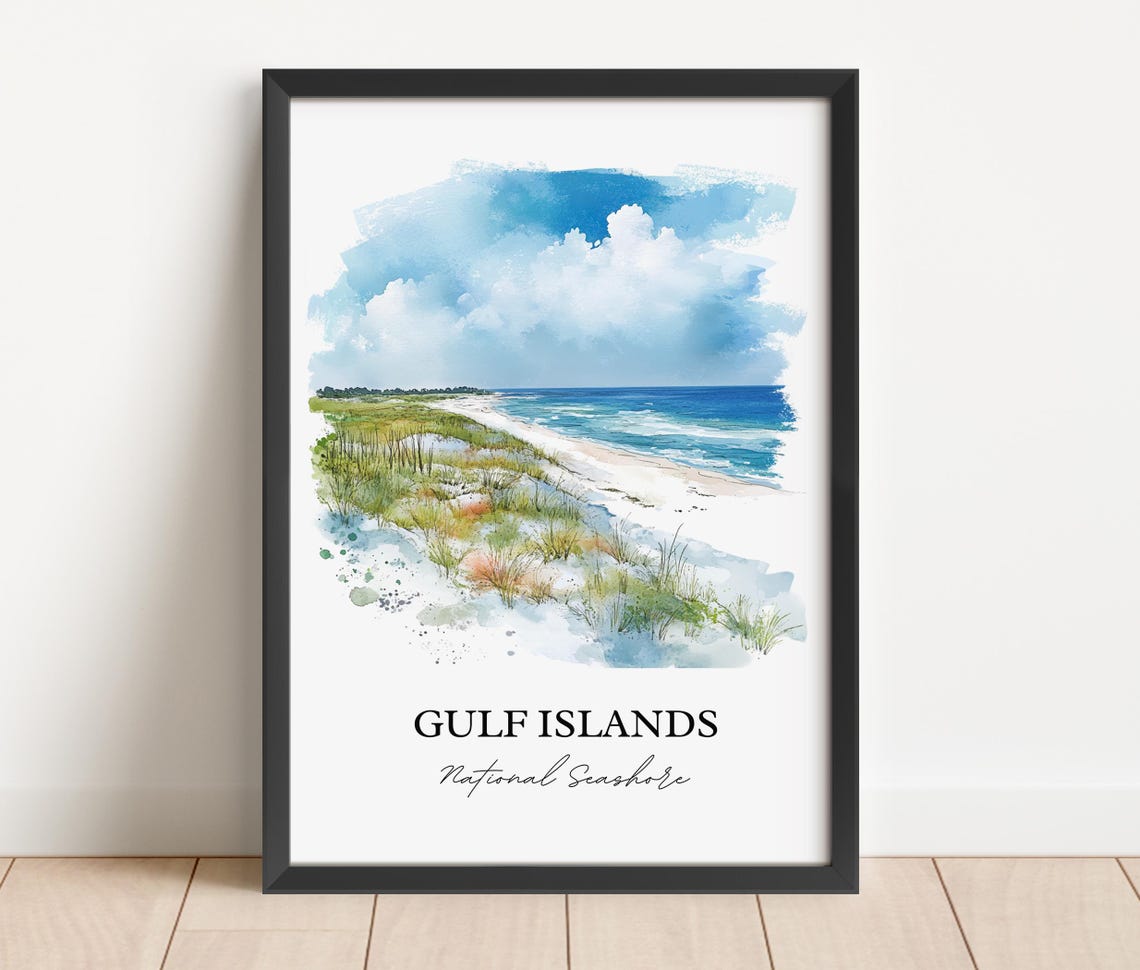Gulf Islands National Seashore Beach Dunes Ocean Watercolor Poster - Image 2
