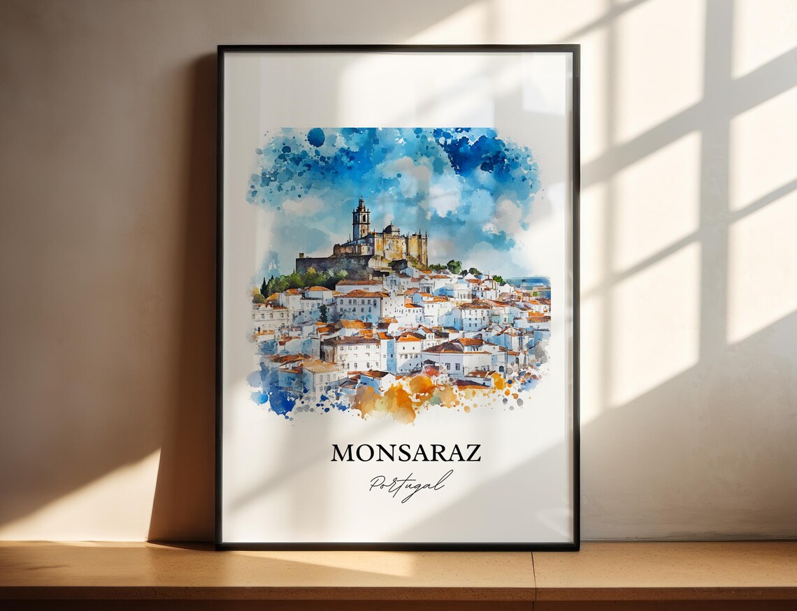 Monsaraz Portugal Alentejo Hilltop Village Watercolor Poster