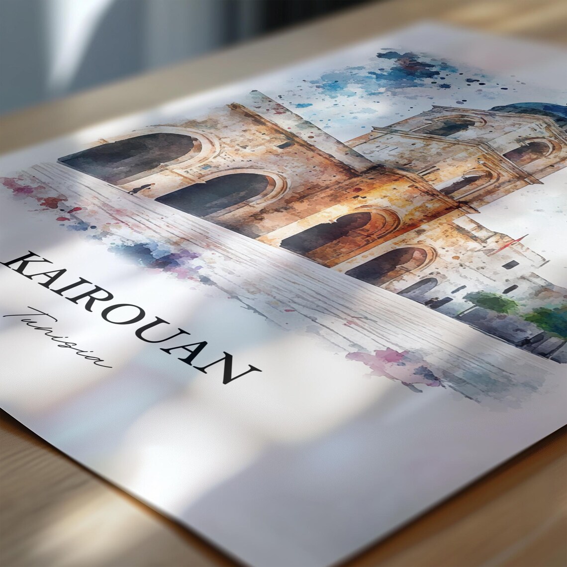 Kairouan Tunisia Historic Grand Mosque Watercolor Travel Poster - Image 6