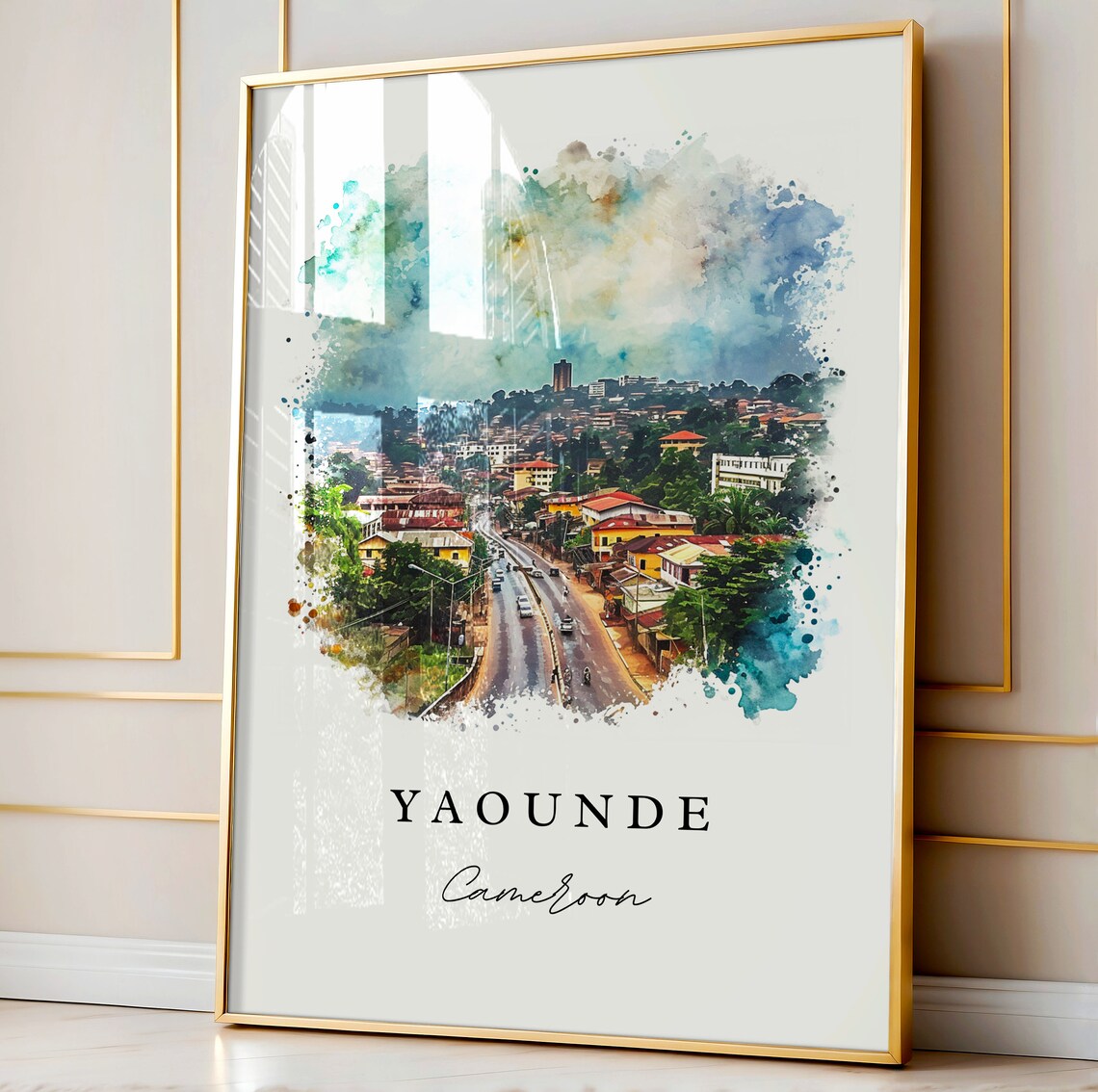 Yaounde Cameroon City Avenue Aerial Watercolor Travel Art Poster - Image 5