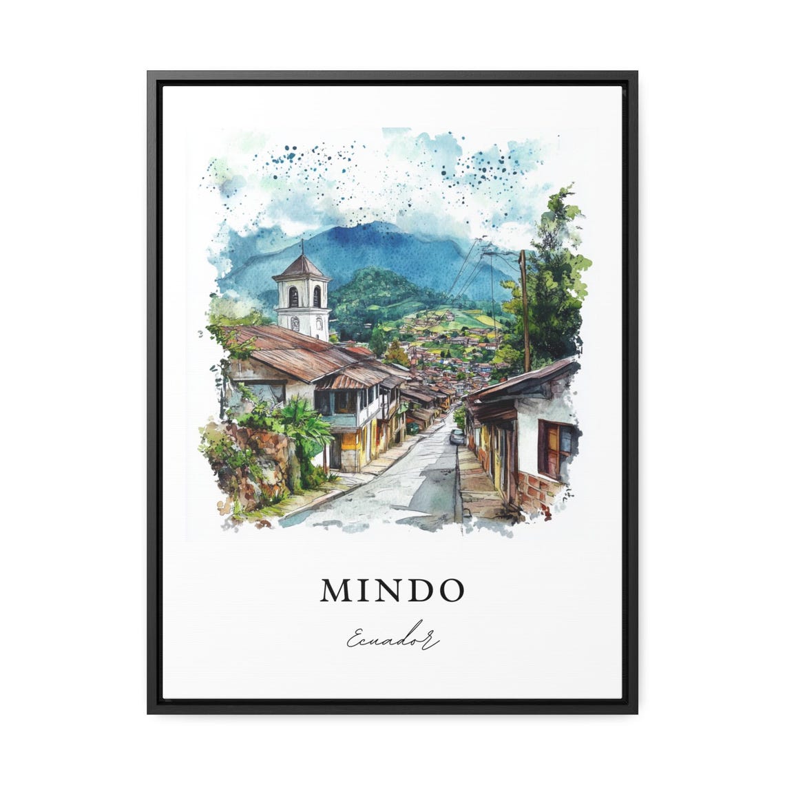 Mindo Ecuador Watercolor Mountain Village Street Scene Poster - Image 2