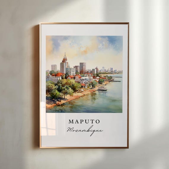 Maputo Wall Art Mozambique East Africa Print Wedding Gift Custom Text Personalized