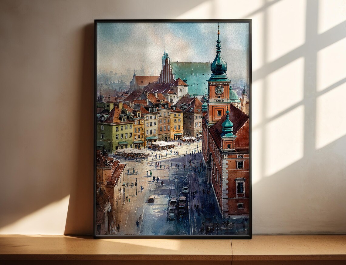 Warsaw Poland Watercolor Travel Poster Royal Castle Square Art