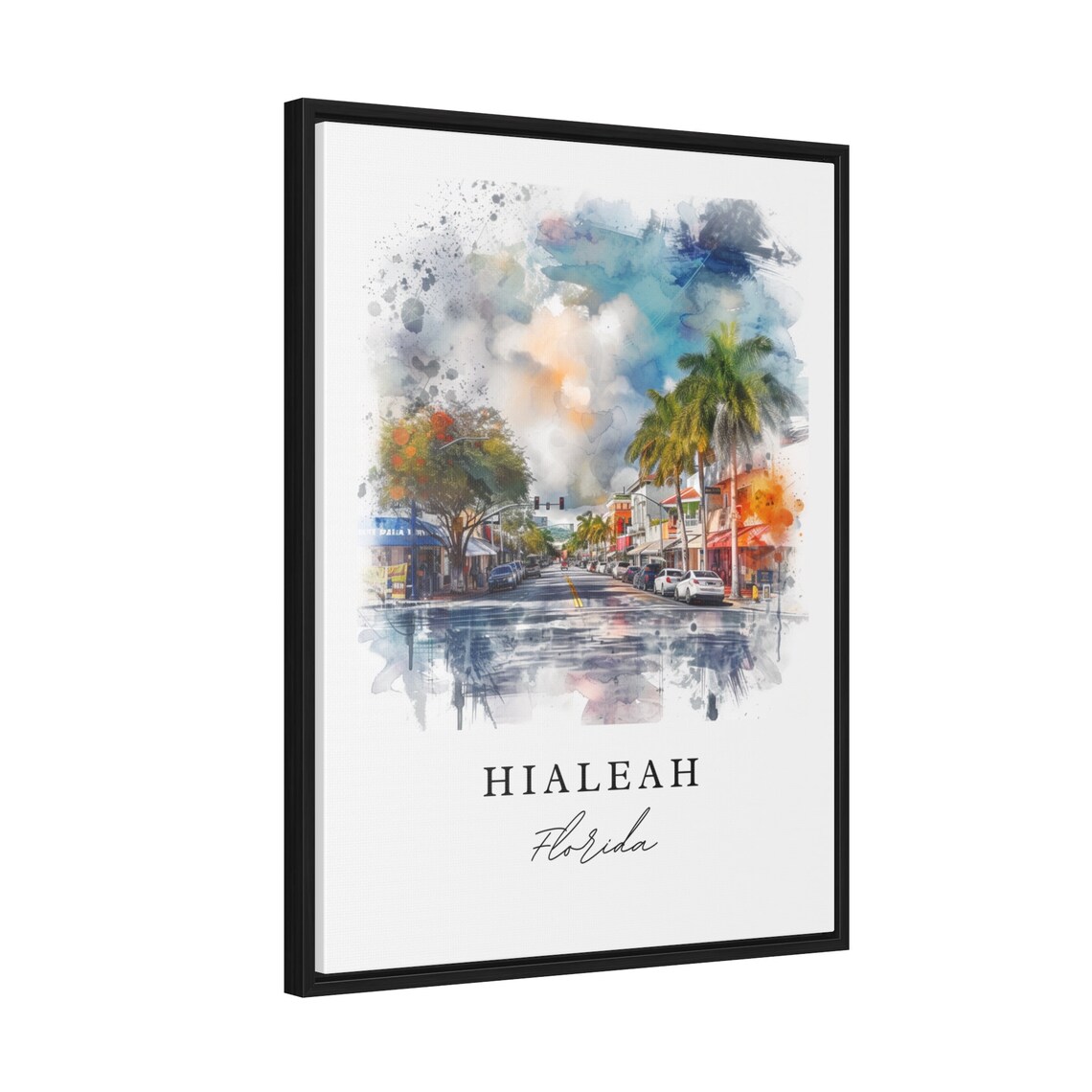 Hialeah Florida Palm Street Storefront Watercolor City Poster - Image 2
