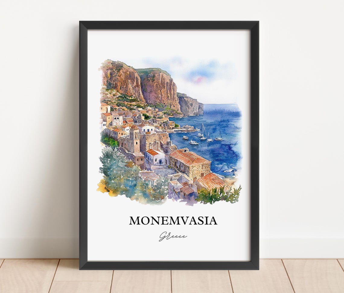 Monemvasia Watercolor Travel Poster, Laconia Greece - Image 2