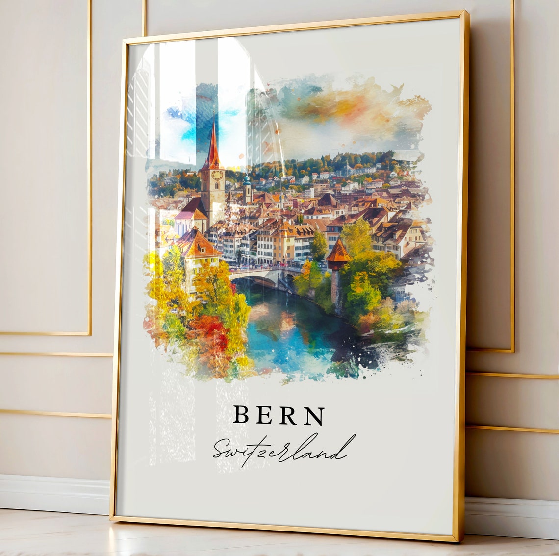 Bern Switzerland Travel Poster, Custom Text Print - Image 4