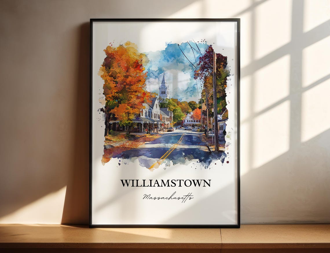 Williamstown Massachusetts Watercolor Autumn Town Scene Poster