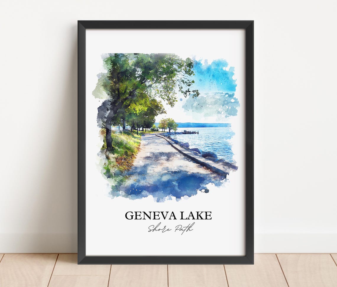 Geneva Lake Wisconsin Shore Path Watercolor Lakeside Walk Poster - Image 3