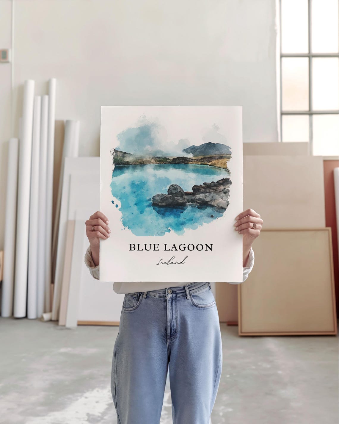 Blue Lagoon Iceland Geothermal Spa Watercolor Landscape Travel Poster - Image 4