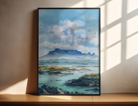 Robben Island Watercolor Art South Africa Travel Print Artwork Table Bay Decor Wall