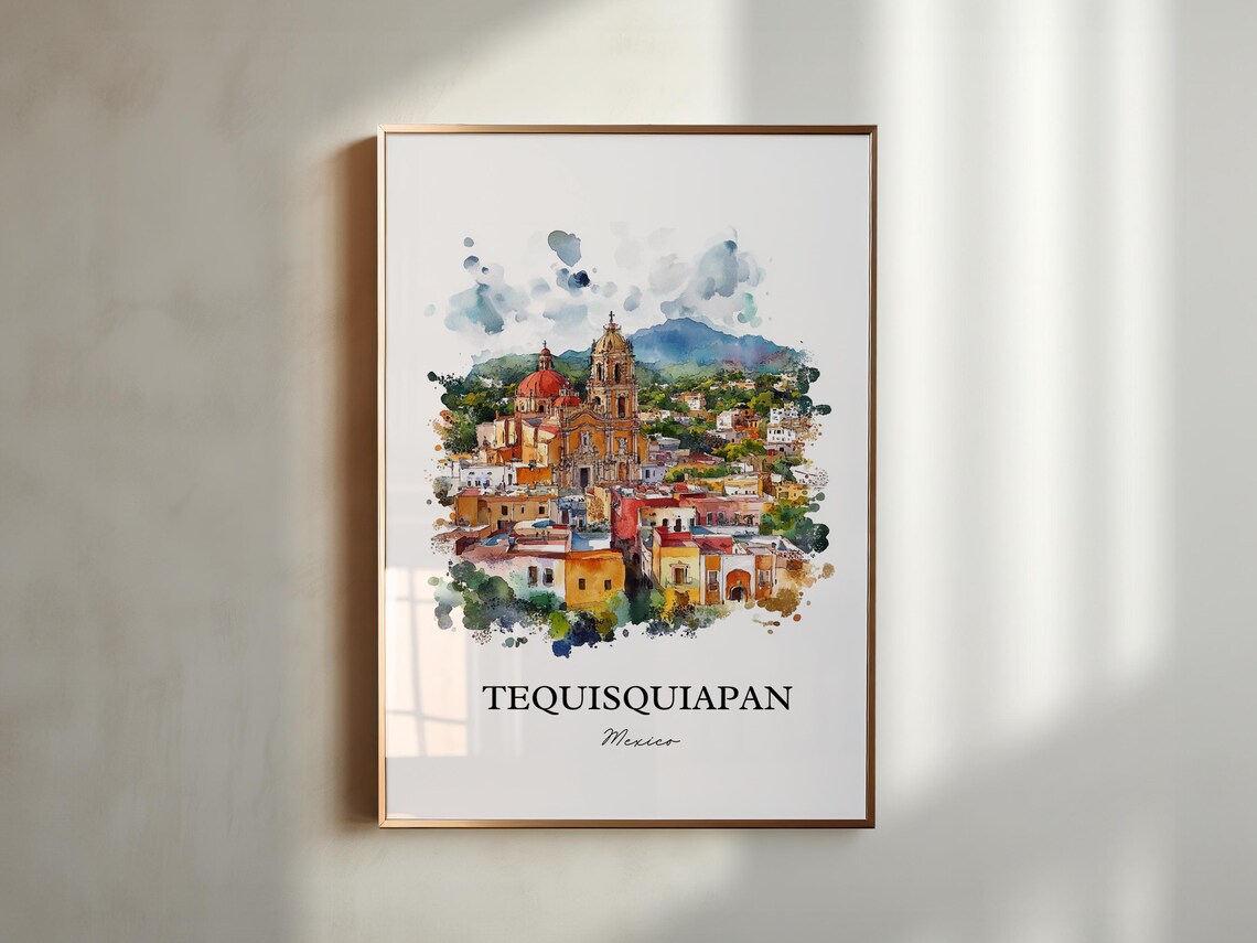 Tequisquiapan Mexico Watercolor Church Red Domes Town View Poster - Image 5