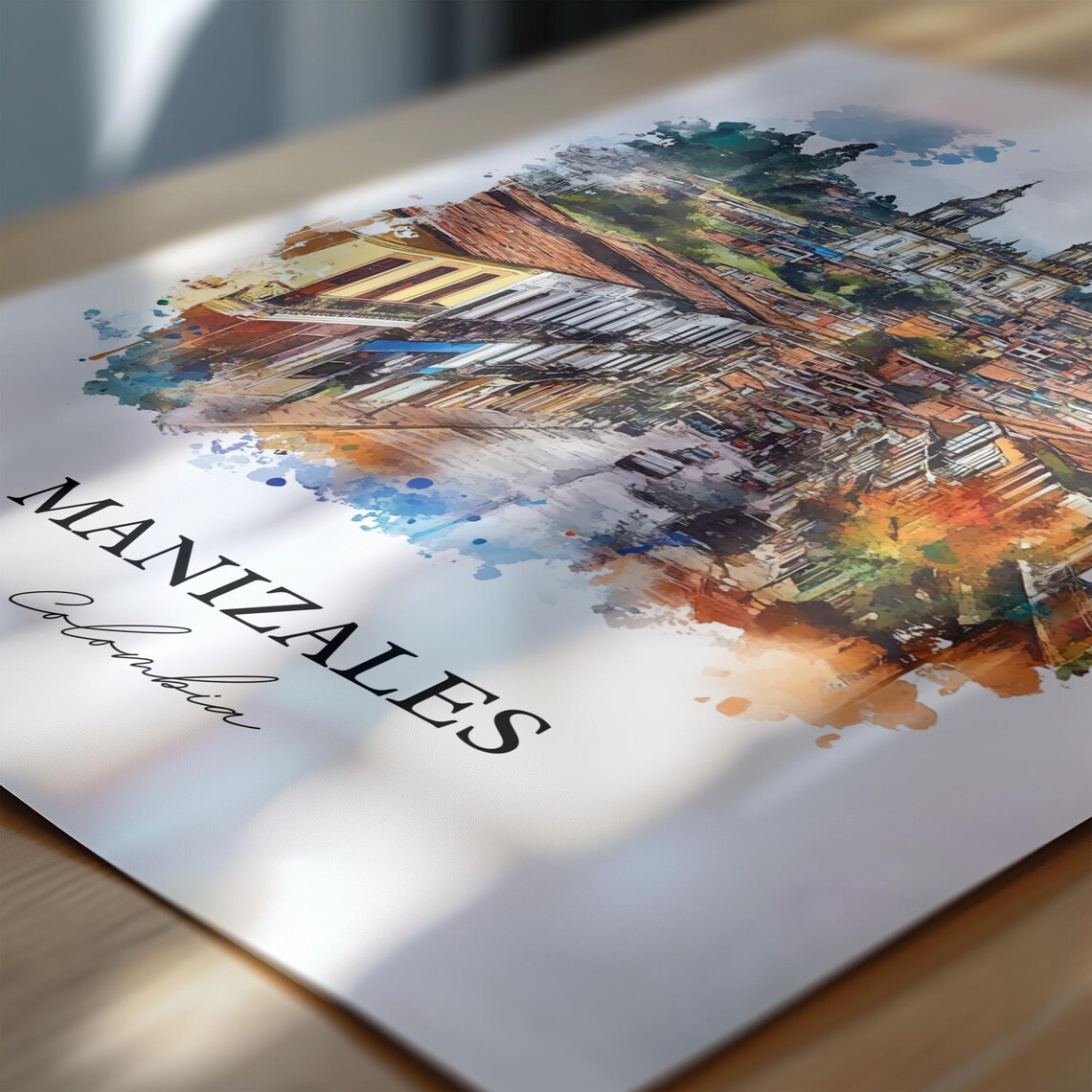 Manizales Colombia Hillside City Cathedral Travel Watercolor Poster - Image 6