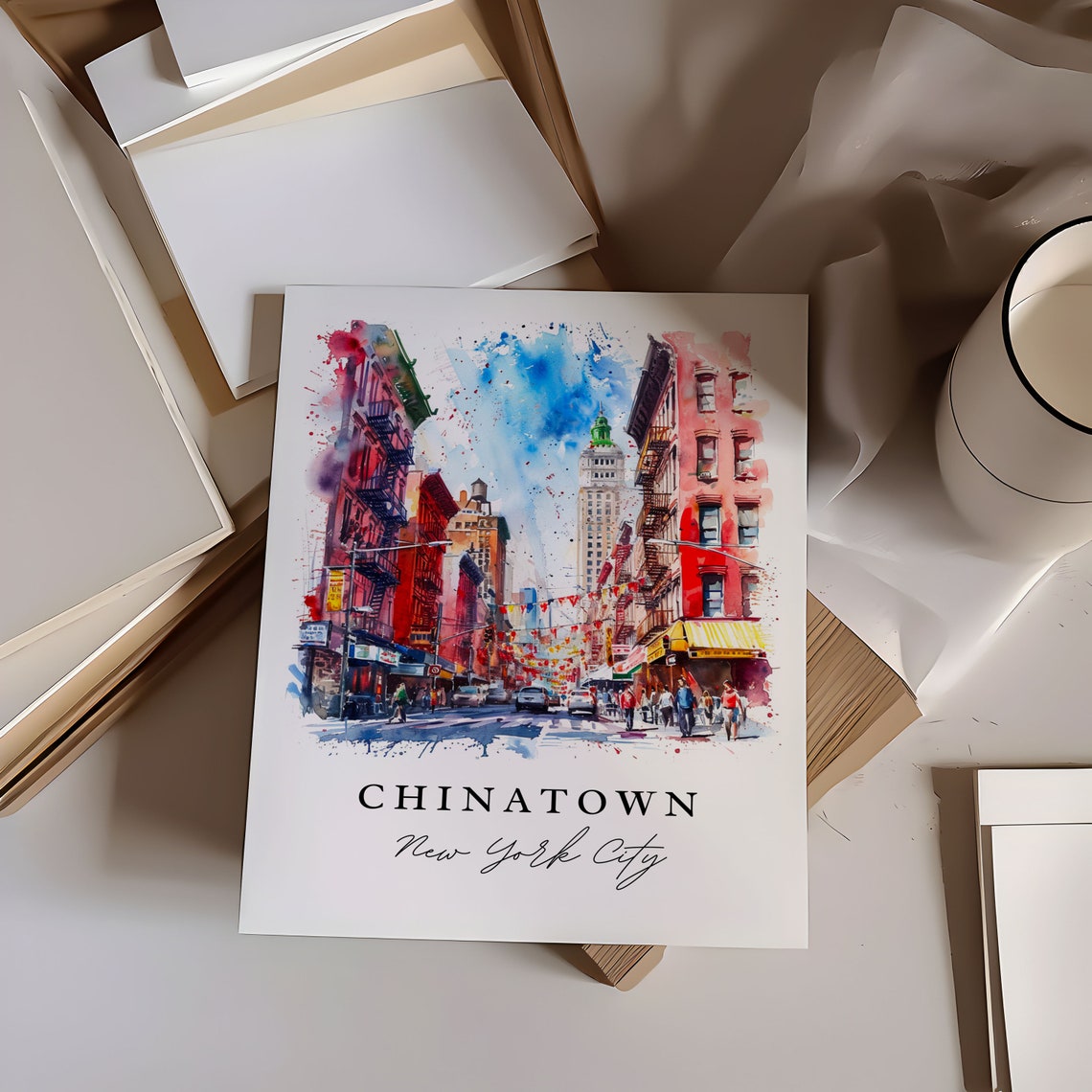 Chinatown NYC Watercolor Travel Poster, Downtown Manhattan - Image 6
