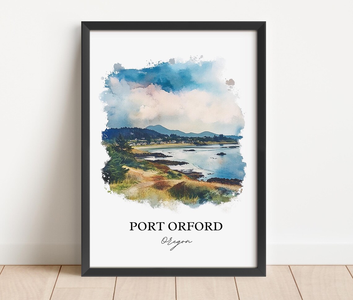 Port Orford Oregon Rugged Coast Bay Watercolor Travel Gift Poster - Image 3
