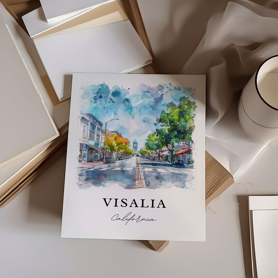 Visalia California Historic Downtown Street Watercolor City Art Poster - Image 6