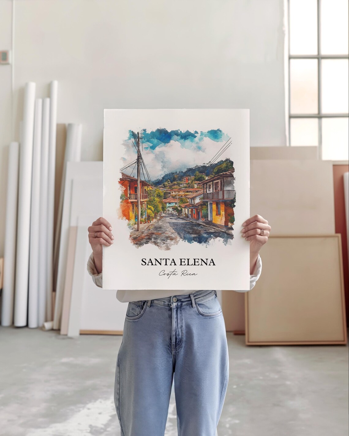 Santa Elena Costa Rica Street Scene Watercolor Travel Poster - Image 4