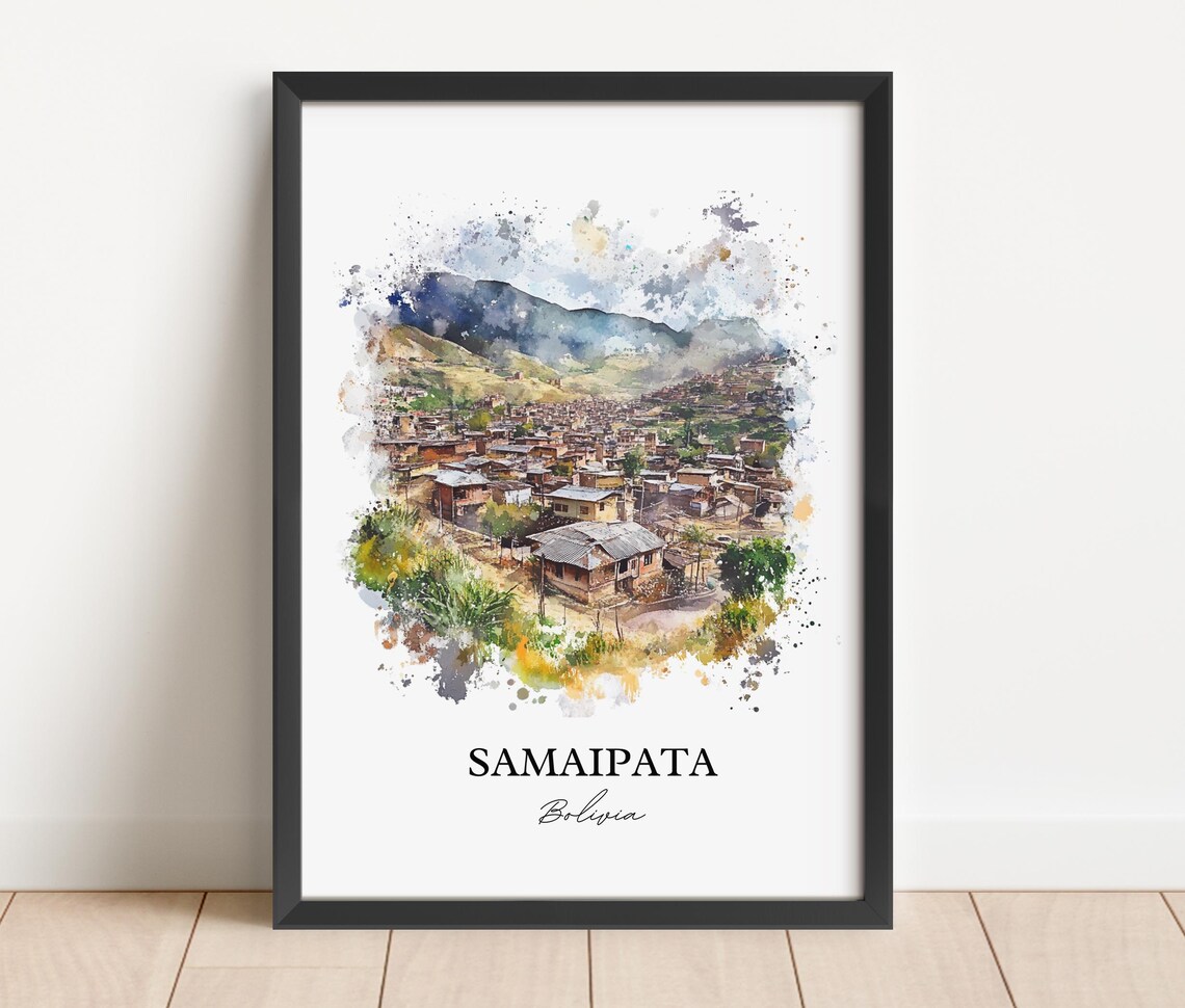 Samaipata Bolivia Watercolor Andean Hillside Village Travel Poster - Image 2