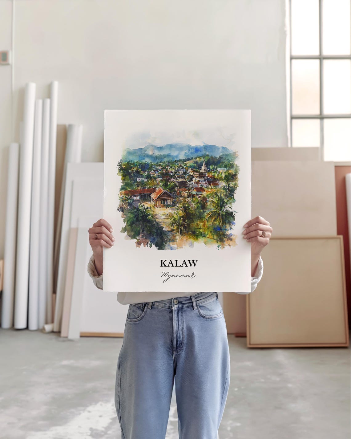 Kalaw Myanmar Watercolor Hillside Town Mountain Landscape Poster - Image 4