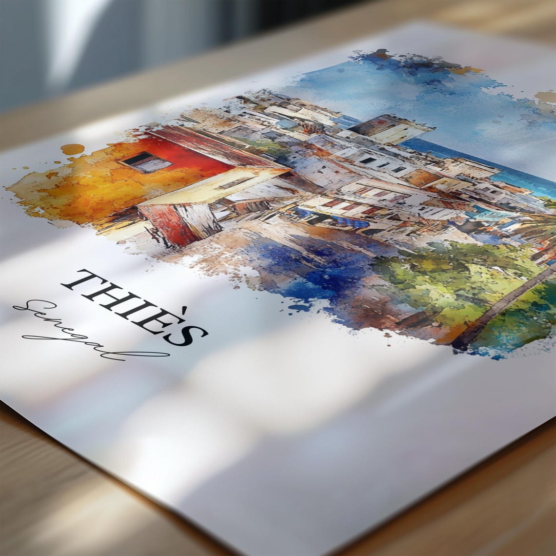 Thies Senegal African Watercolor Coastal City Palm Art Poster - Image 7