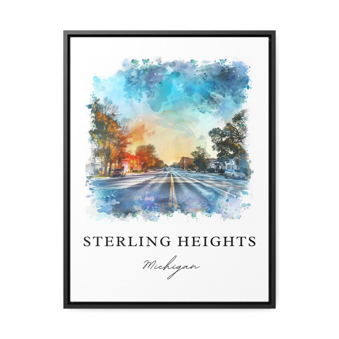 Sterling Heights Michigan Watercolor Sunset Street Scene Poster - Image 2