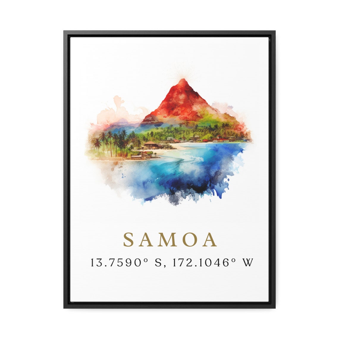 Samoa Island Volcano Coast Coordinates Minimalist Watercolor Print - Image 2