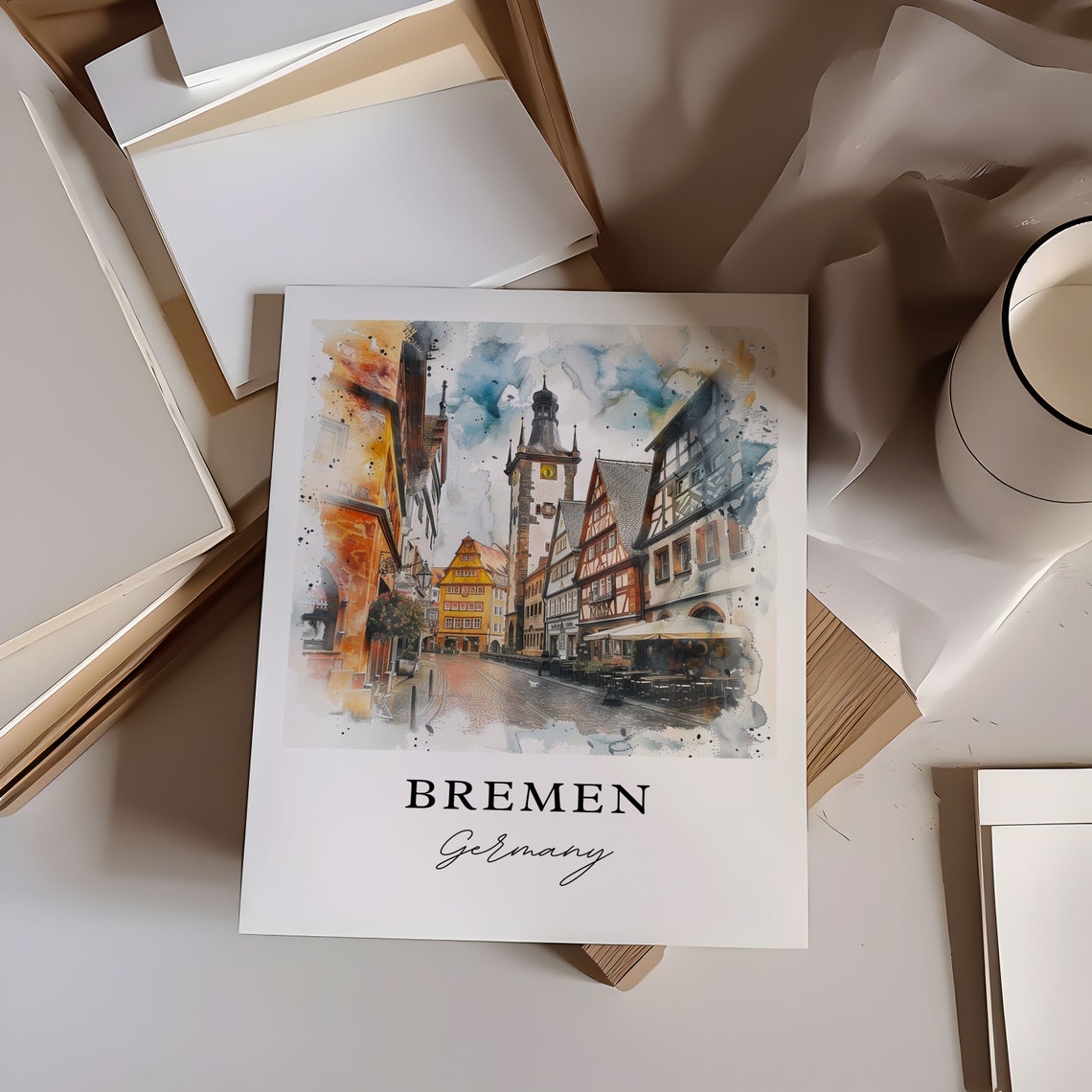 Bremen Germany Watercolor Half Timbered Street Old Town Poster - Image 6