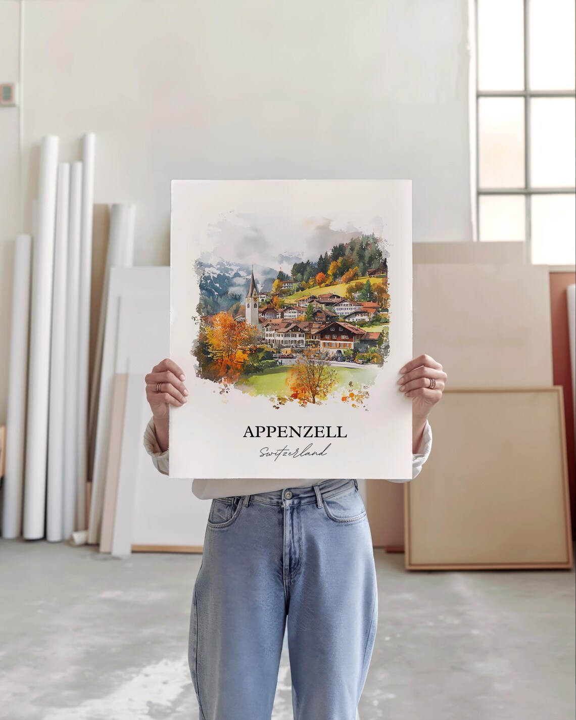 Appenzell Switzerland Autumn Hills Church Watercolor Village Poster - Image 4