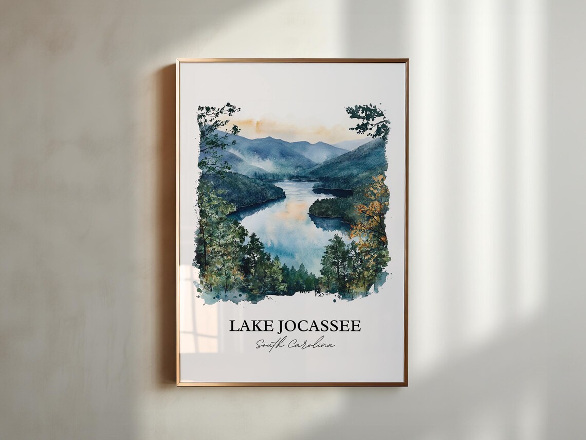 Lake Jocassee South Carolina Misty Mountain Gorge Watercolor Poster - Image 4
