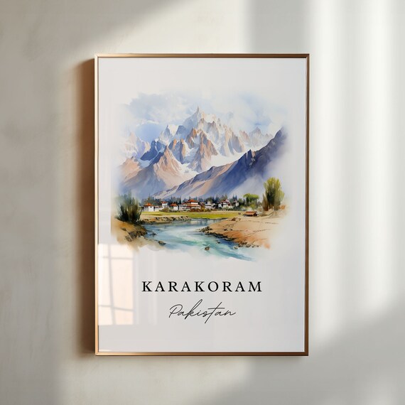 Karakoram Pakistan Watercolor Snow Capped Mountain Peaks Poster
