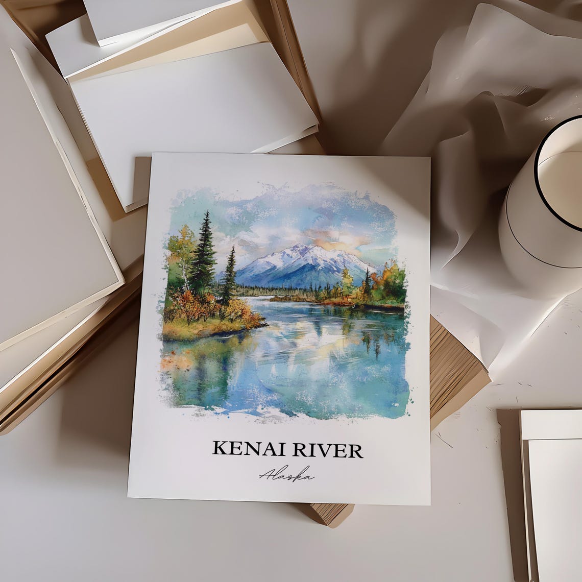 Kenai River Alaska Mountain Reflection Watercolor River Poster - Image 4