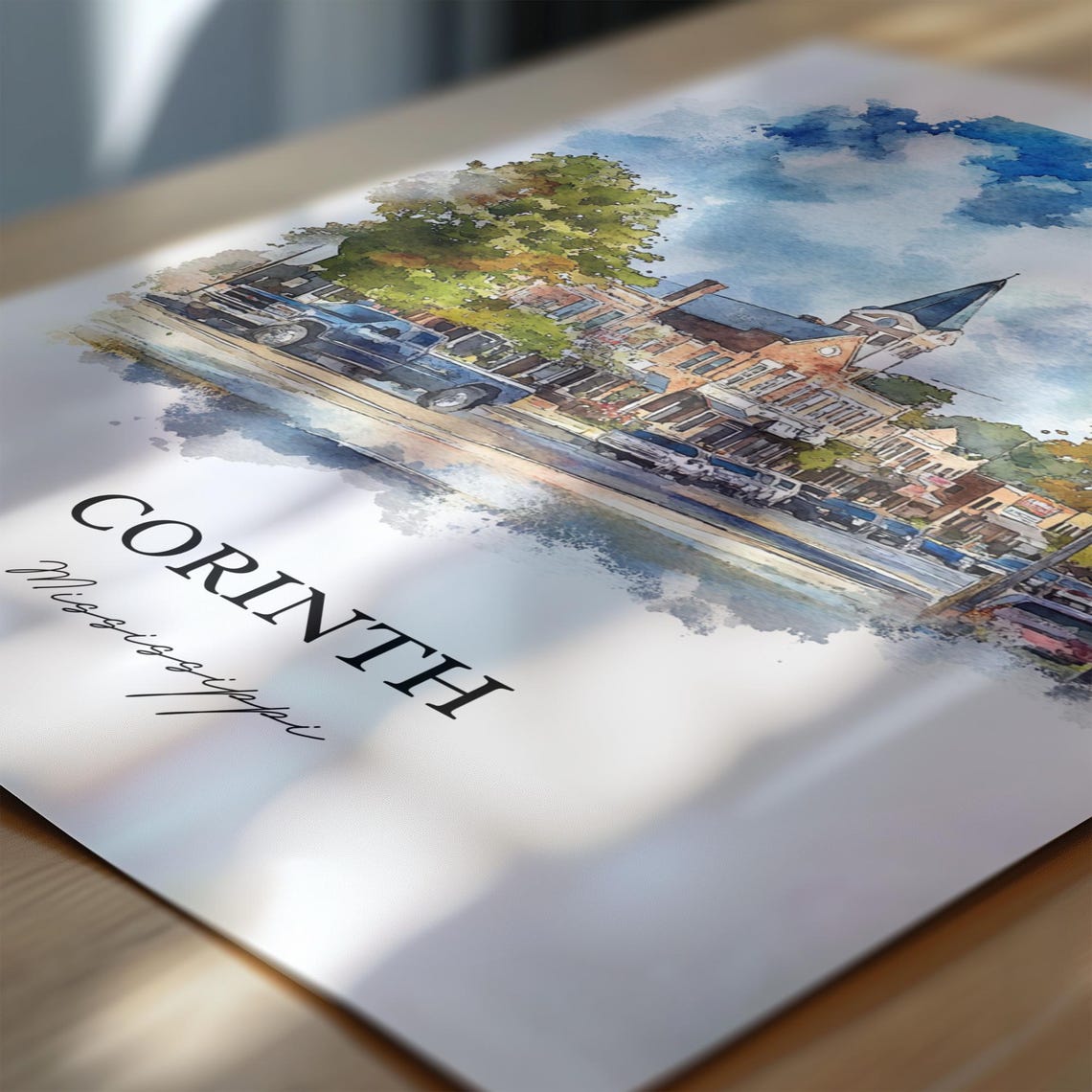 Corinth Mississippi Courthouse Square Clocktower Watercolor Poster - Image 6