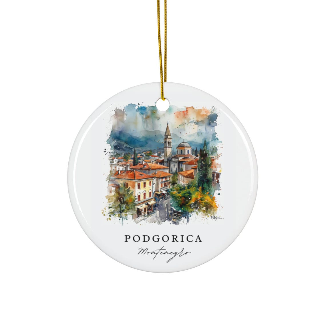Podgorica Montenegro Watercolor Old Town Ornament Christmas Tree Gift