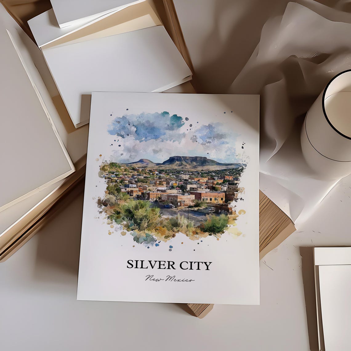 Silver City New Mexico Watercolor Mining Town Mountain Poster - Image 4