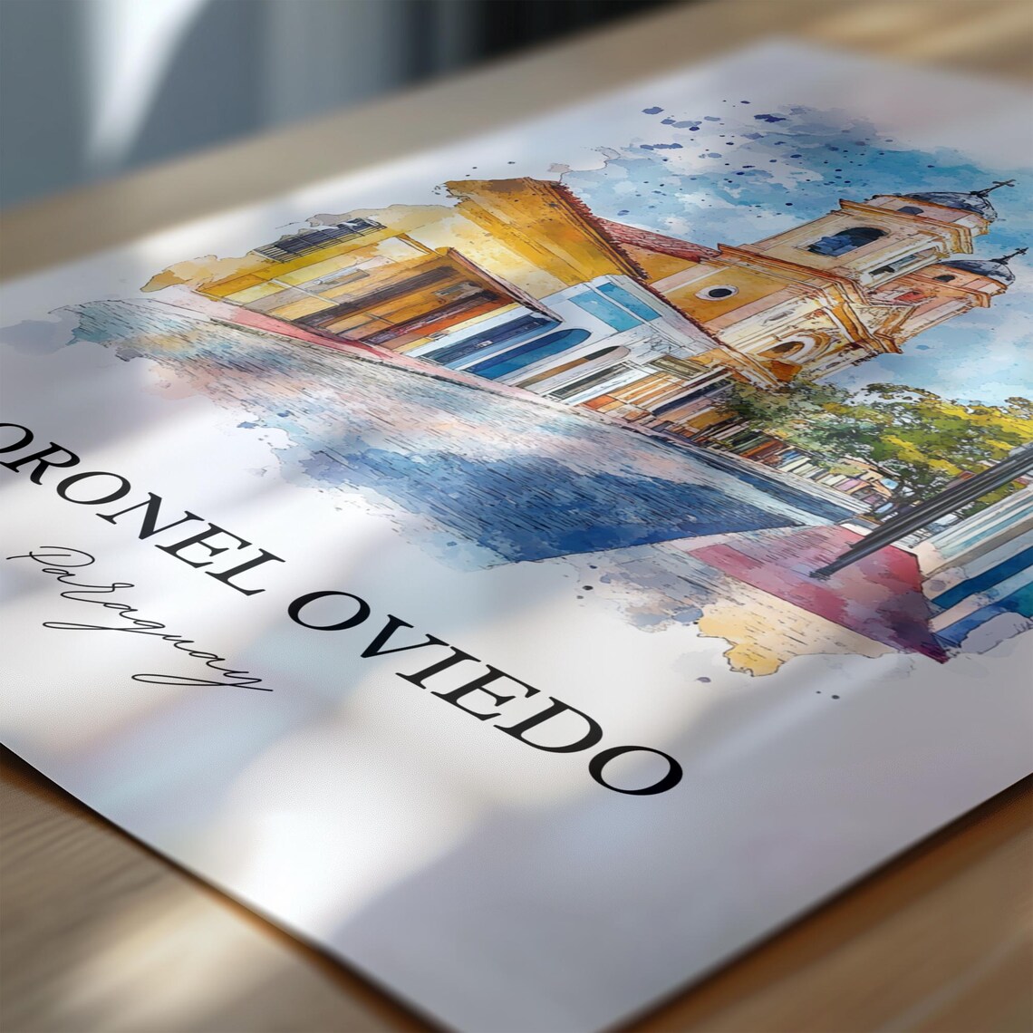 Coronel Oviedo Paraguay Watercolor Church Colonial Street Poster - Image 6