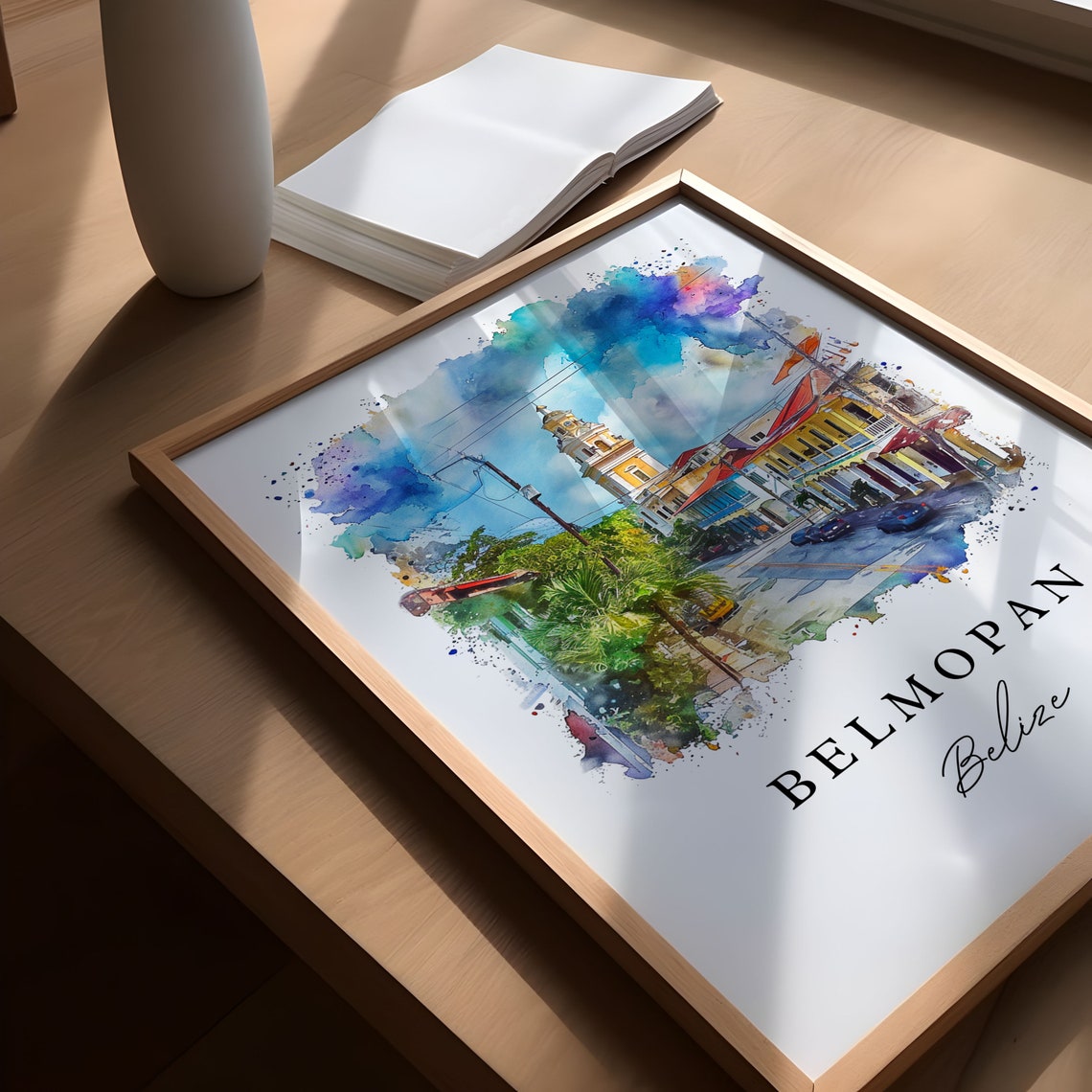 Belmopan Watercolor Travel Art Belize Print Wedding Gift Birthday Present Custom Text Perfect - Image 5