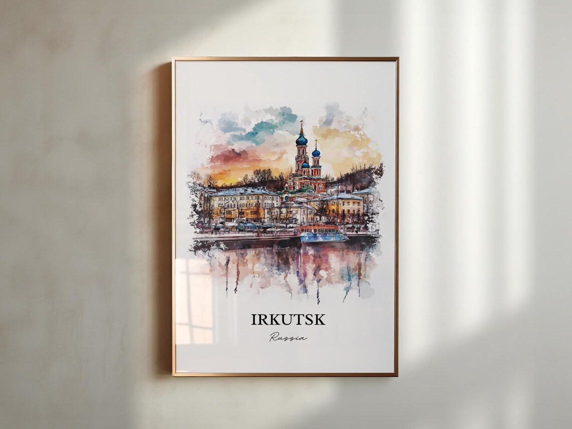 Irkutsk Russia Blue Domed Church by the River Watercolor Poster - Image 5