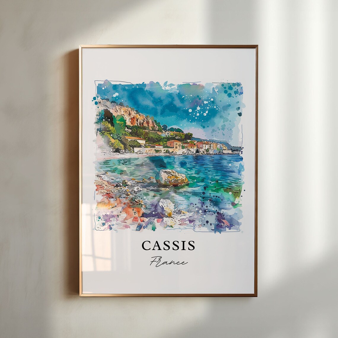 Cassis France Watercolor Rocky Coastline Turquoise Sea Poster