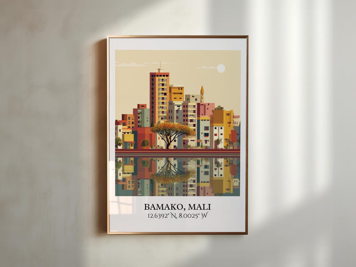 Bamako Mali Riverside Skyline Warm Sunset Retro Travel Poster - Image 6