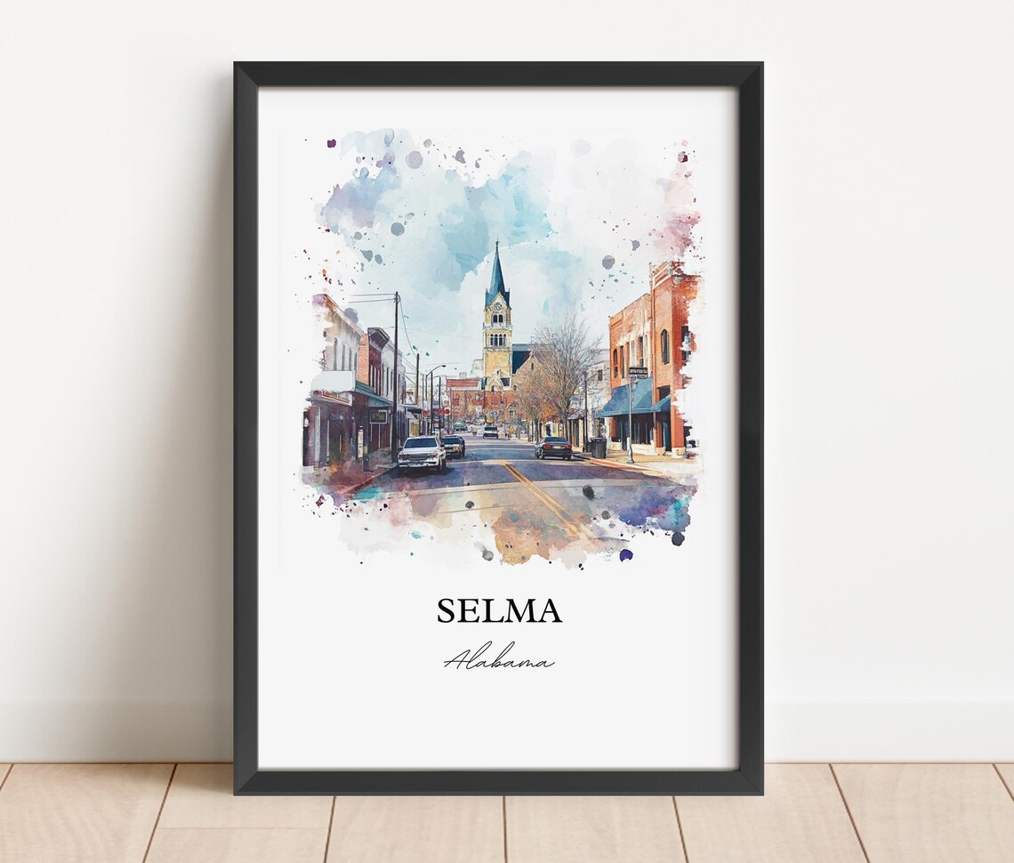 Selma Alabama Historic Downtown Main Street Watercolor Poster - Image 4