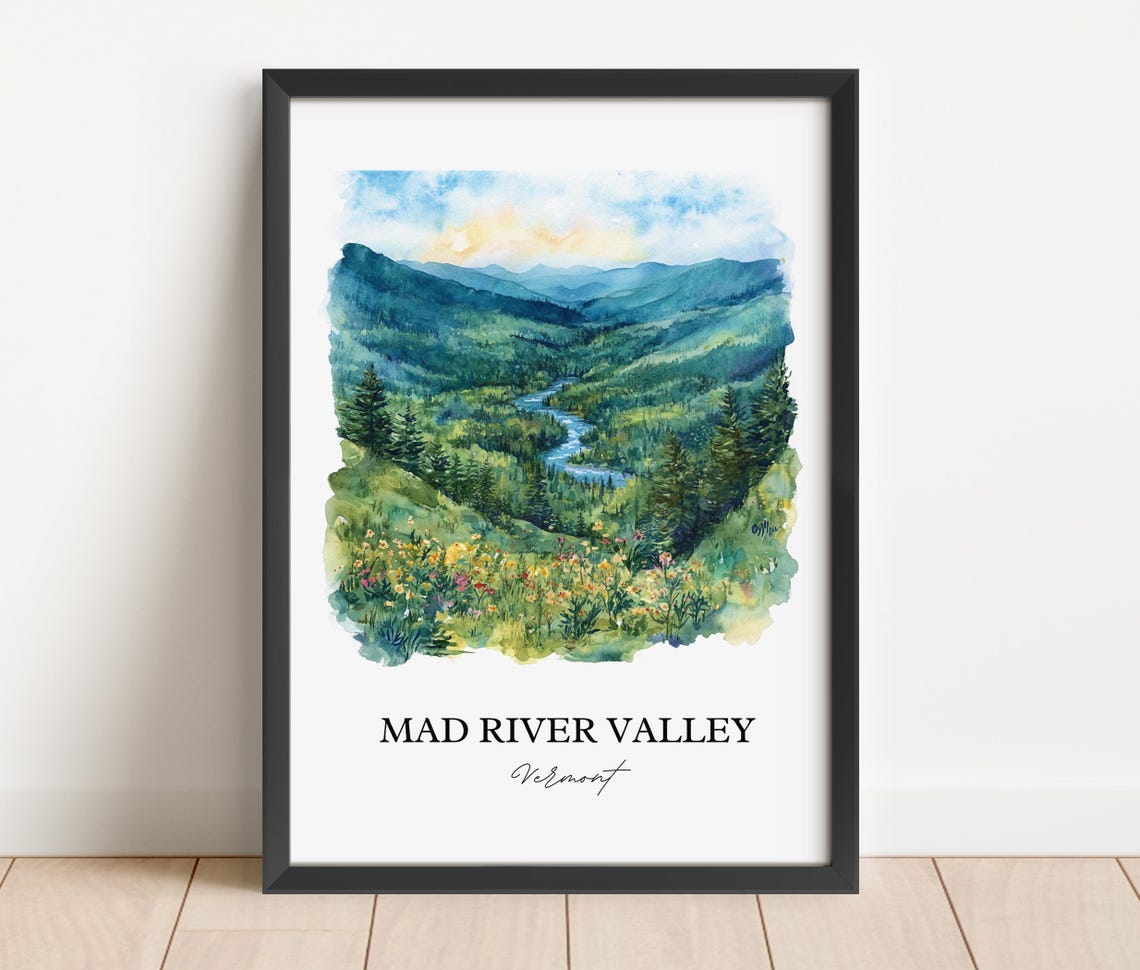 Mad River Valley Vermont Green Mountain Valley Watercolor Poster - Image 2
