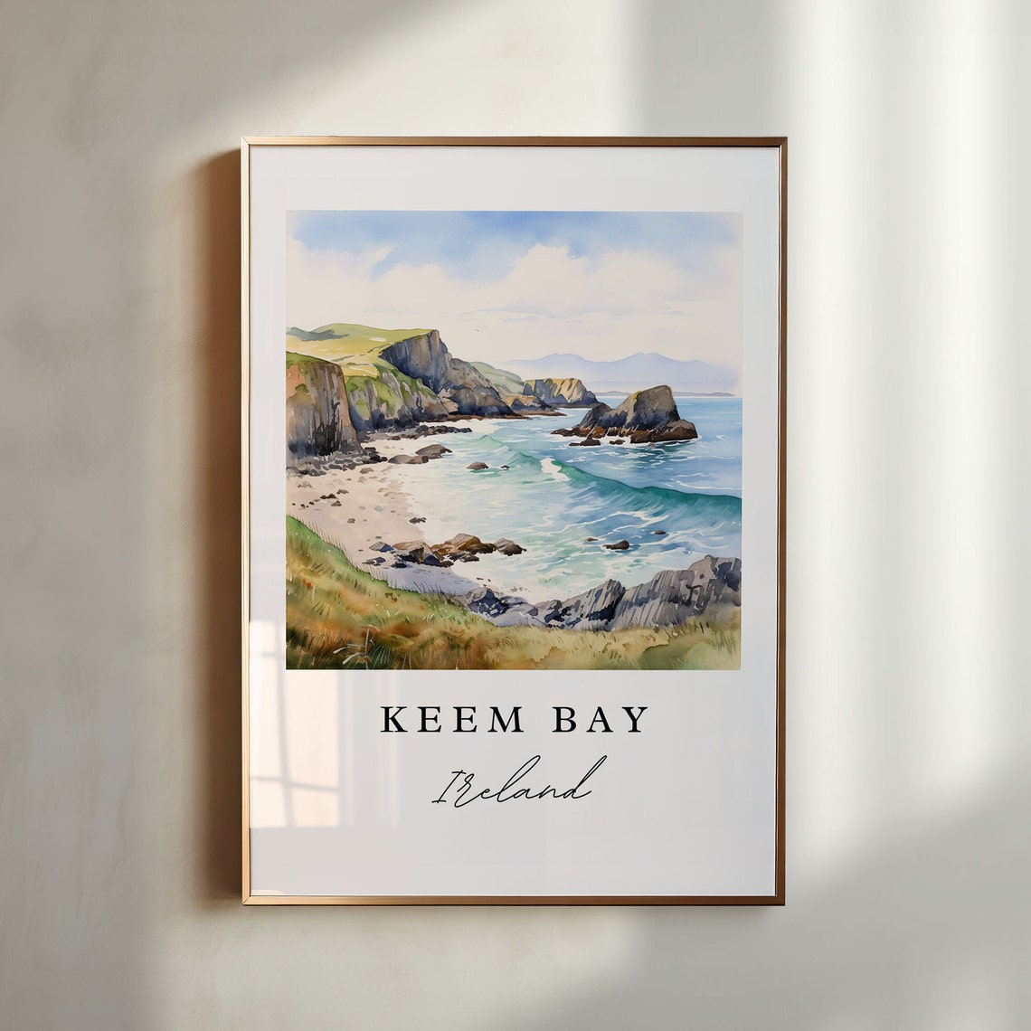 Keem Bay Ireland Wild Rocky Beach Cove Watercolor Coastal Poster