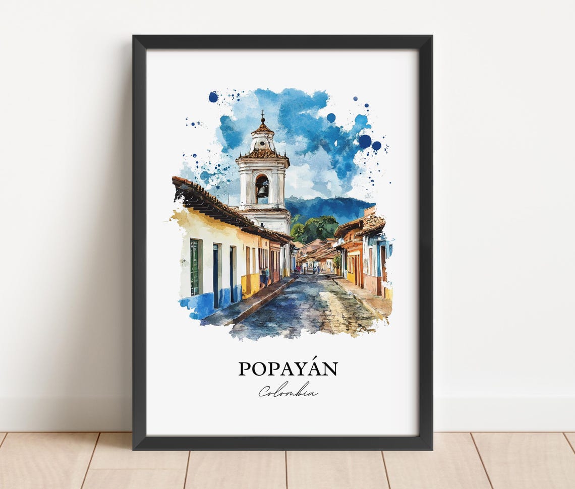 Popayn Wall Art Bogot Print Colombia Watercolor Gift Travel Poster Housewarming - Image 2