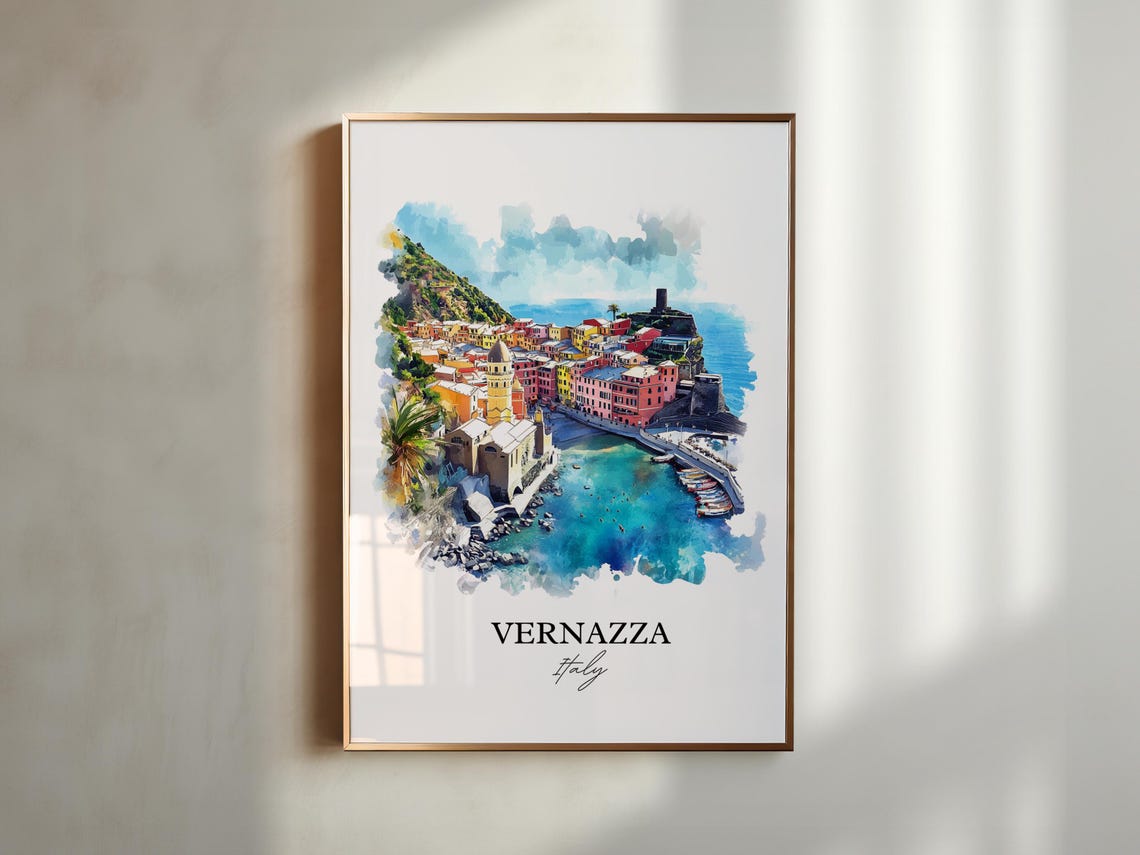 Vernazza Cinque Terre Harbor Coast Watercolor Italy Travel Poster - Image 4