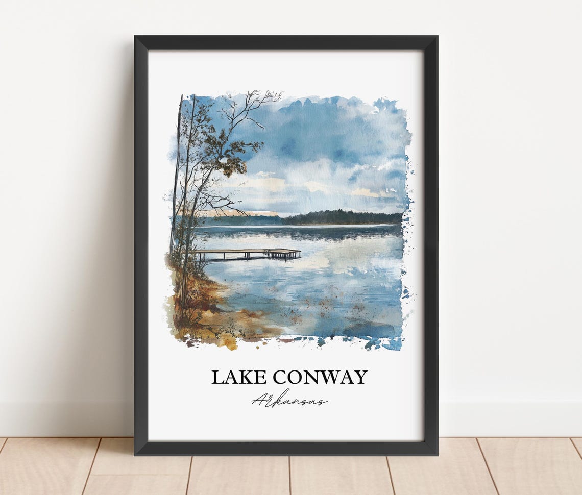 Lake Conway Arkansas Wooden Dock Autumn Watercolor Lake Poster - Image 2