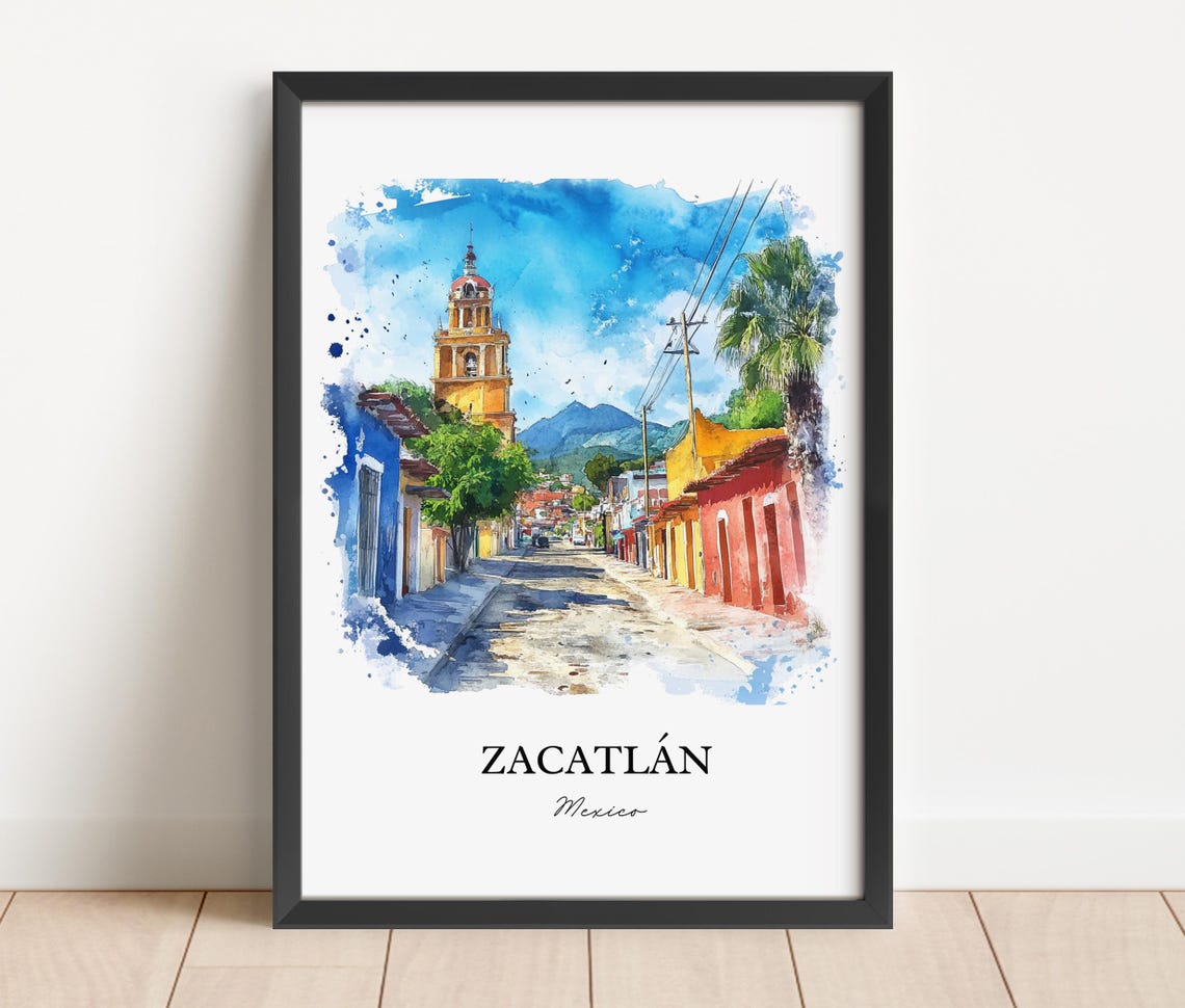 Zacatln Wall Art Puebla Mexico Print Watercolor Gift Travel Poster Housewarming - Image 5